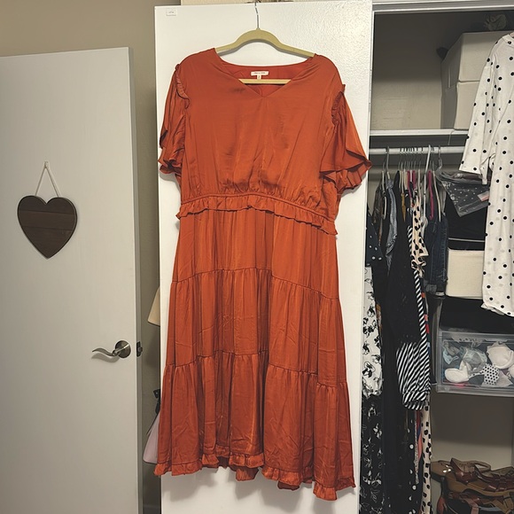 Chic Soul Silky Orange Midi Dress - Picture 1 of 2